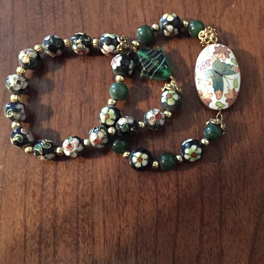 Cloisonné bead bracelet set.